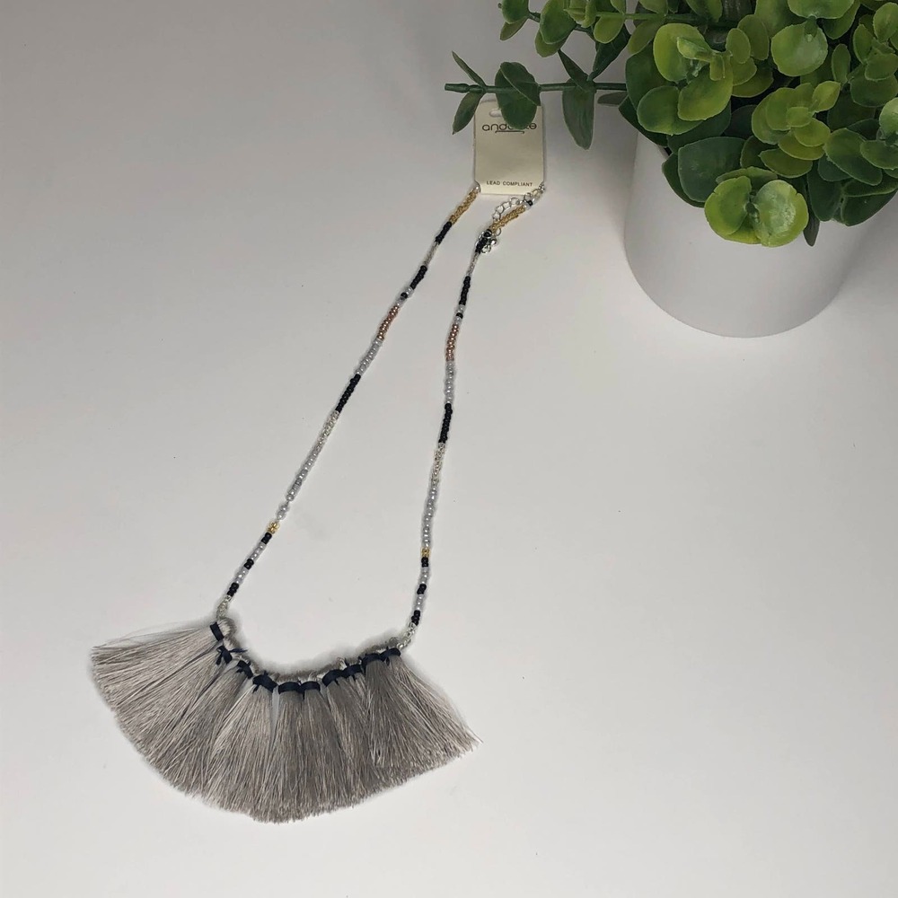 Andante Necklace Lead Compliant Gray Tassel New
